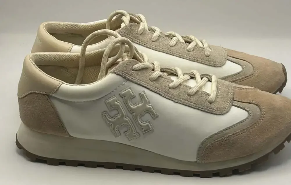 Tory Burch Tory Leather and Suede Retro Sneakers White Tan
